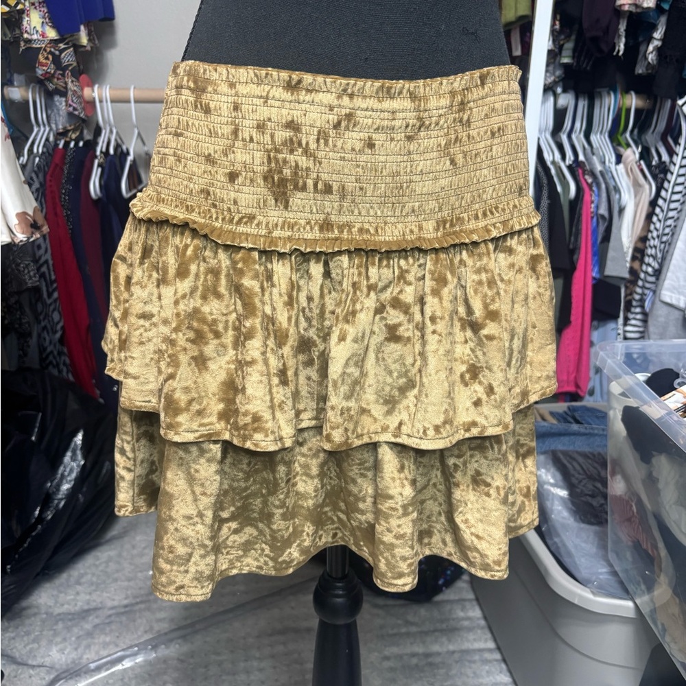 Aerie Gold Crushed Velvet Skirt